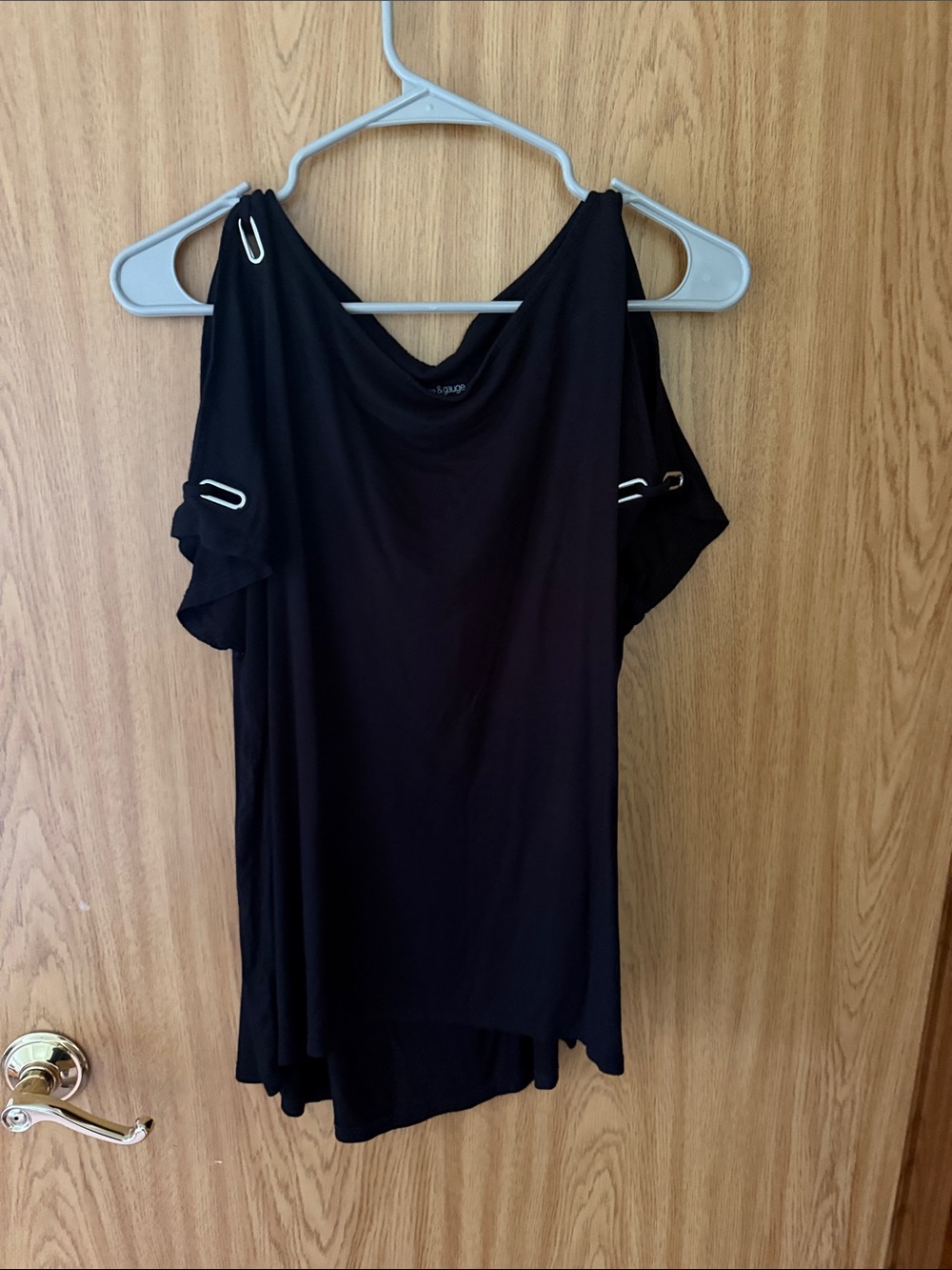 Cable & Gauge Black Cold-Shoulder Tunic with Silver Accent Loops